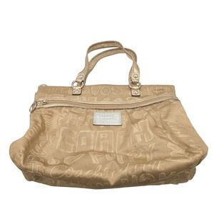 Coach Poppy Gold Graffiti Logo Tote Bag Metallic Leather Trim 1941 Heart Zip